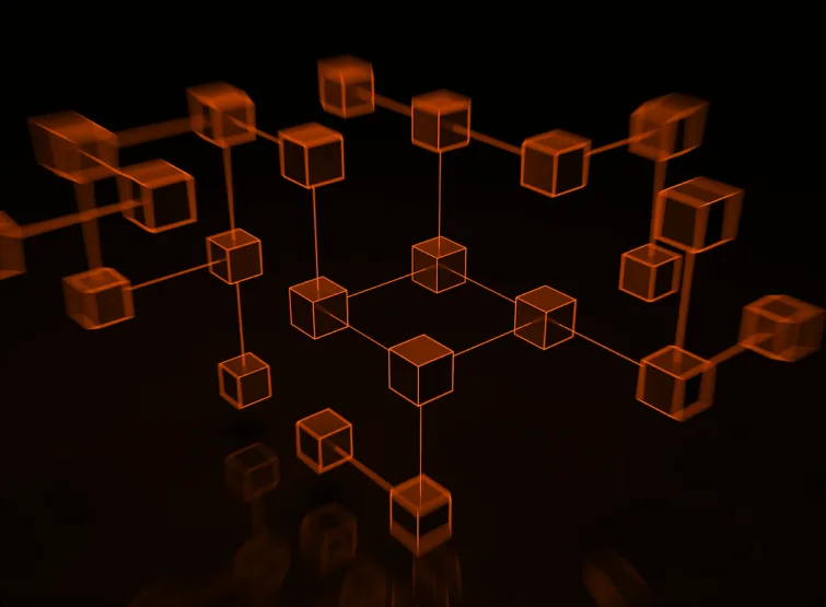 Linked cubes forming a network.